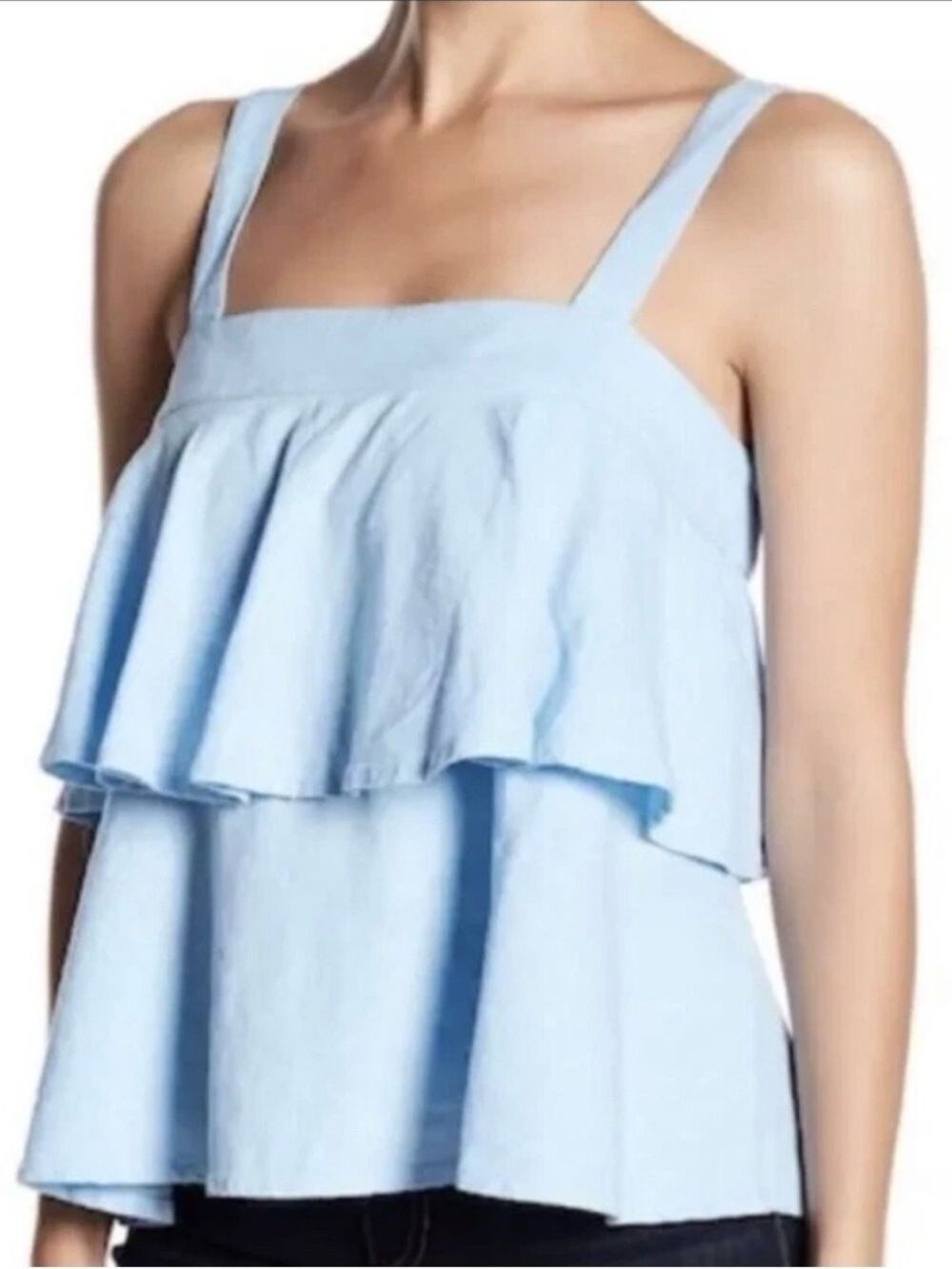 New Abound Tiered Linen Blend Swing Top SZ XXL Blue